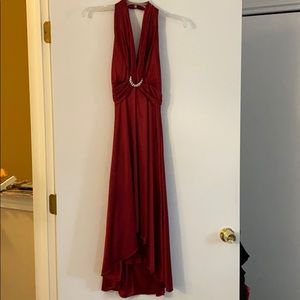 Formal Red Halter Dress with Pendant